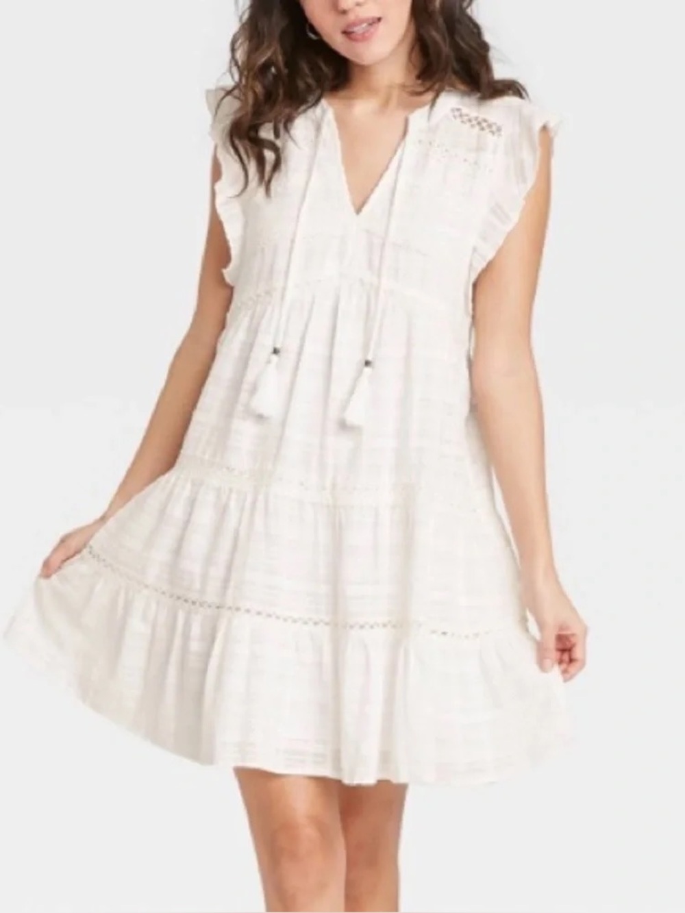 Knox Rose Cream Tiered Tie-Front Ruffle Midi Dress r